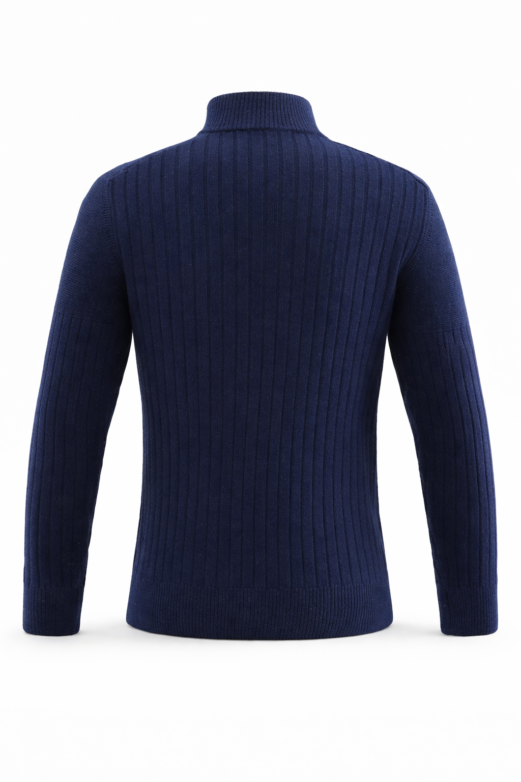 Navy Ribbestrikket Quarter-Zip Genser – Bastoni