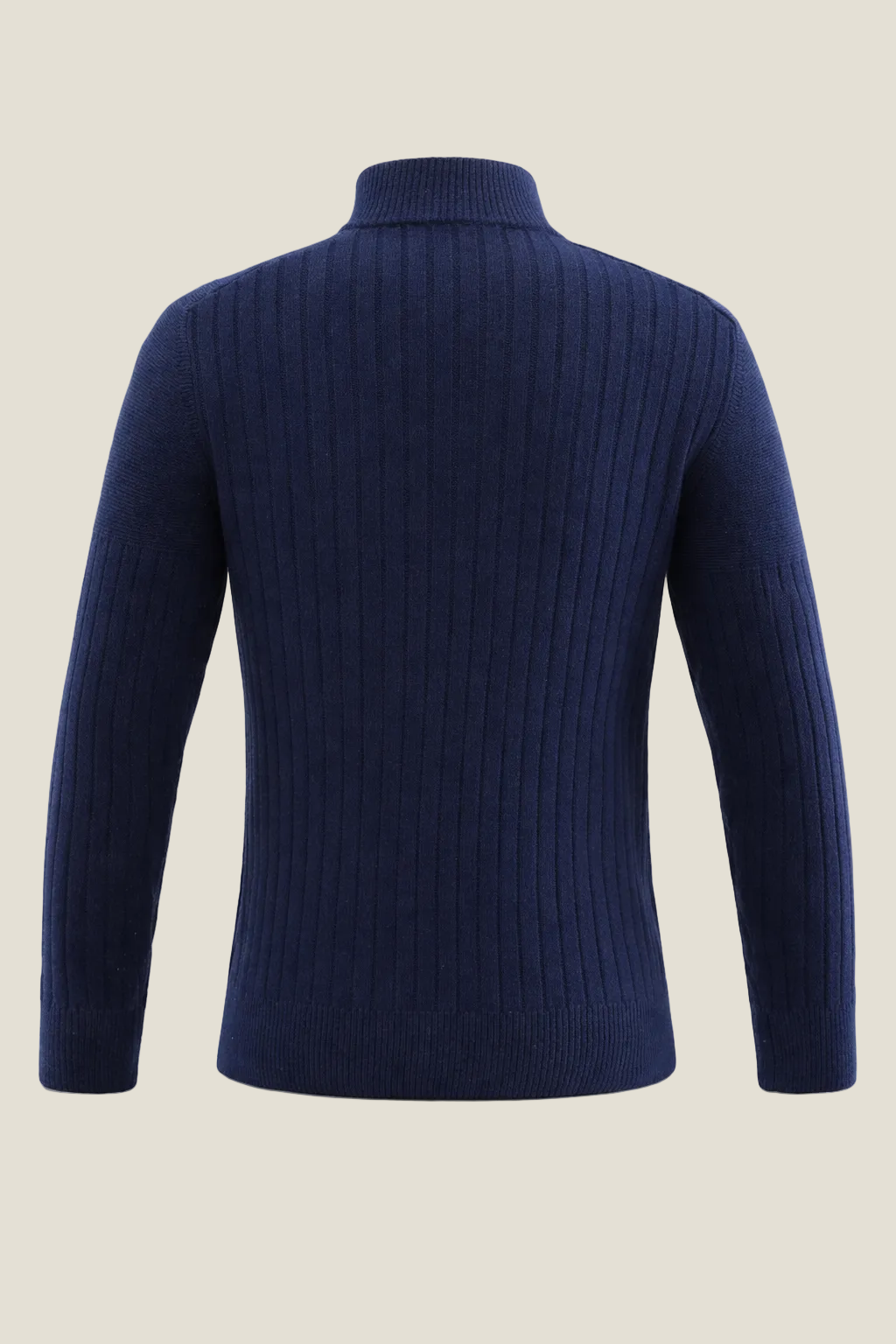 Navy Ribbestrikket Quarter-Zip Genser – Bastoni