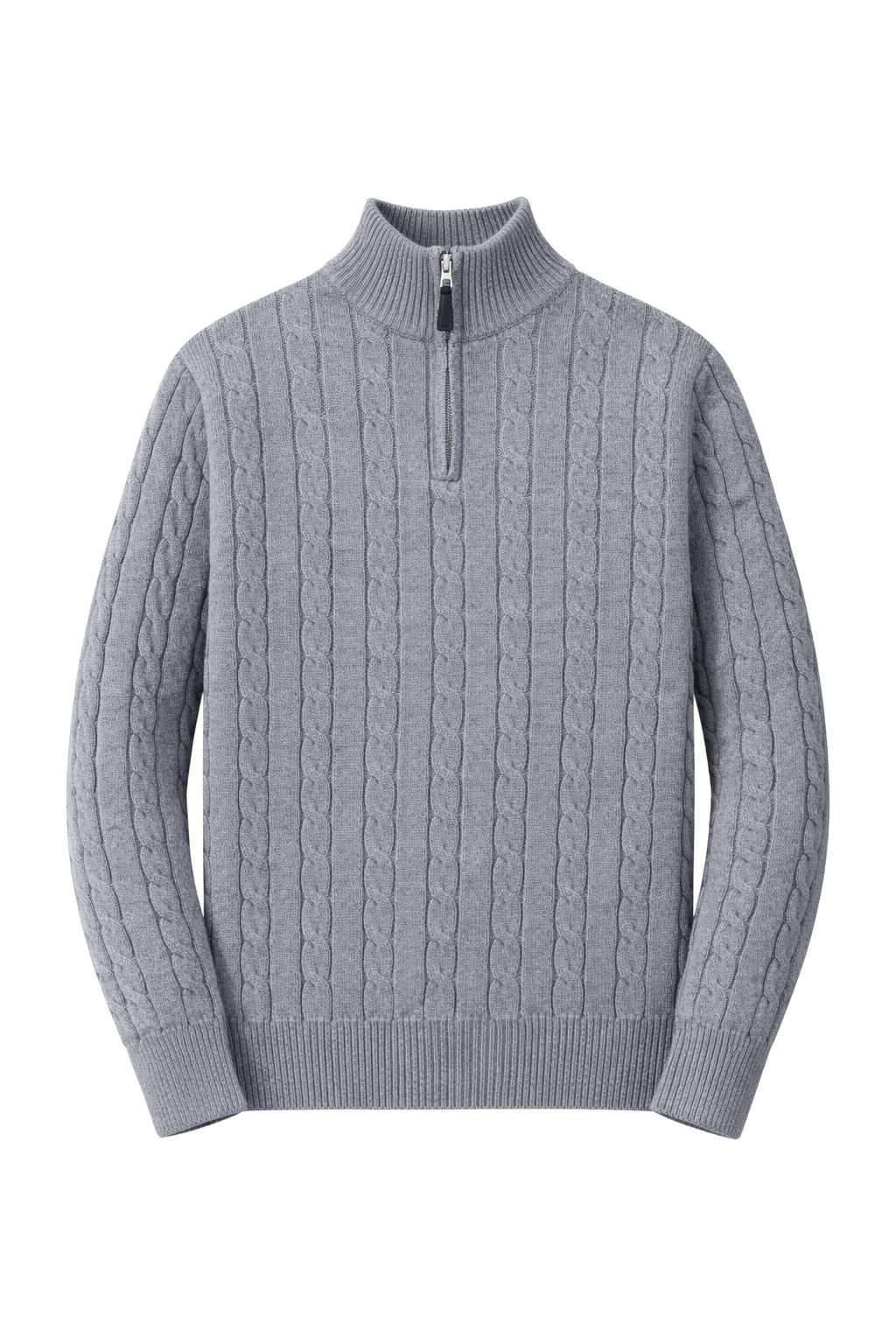 Grå Kabelstrikket Half-Zip Genser – Bastoni