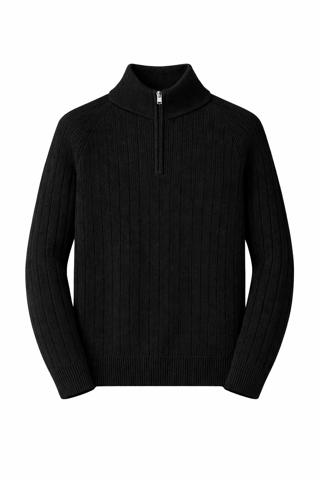 Svart Ribbestrikket Quarter-Zip Genser – Bastoni