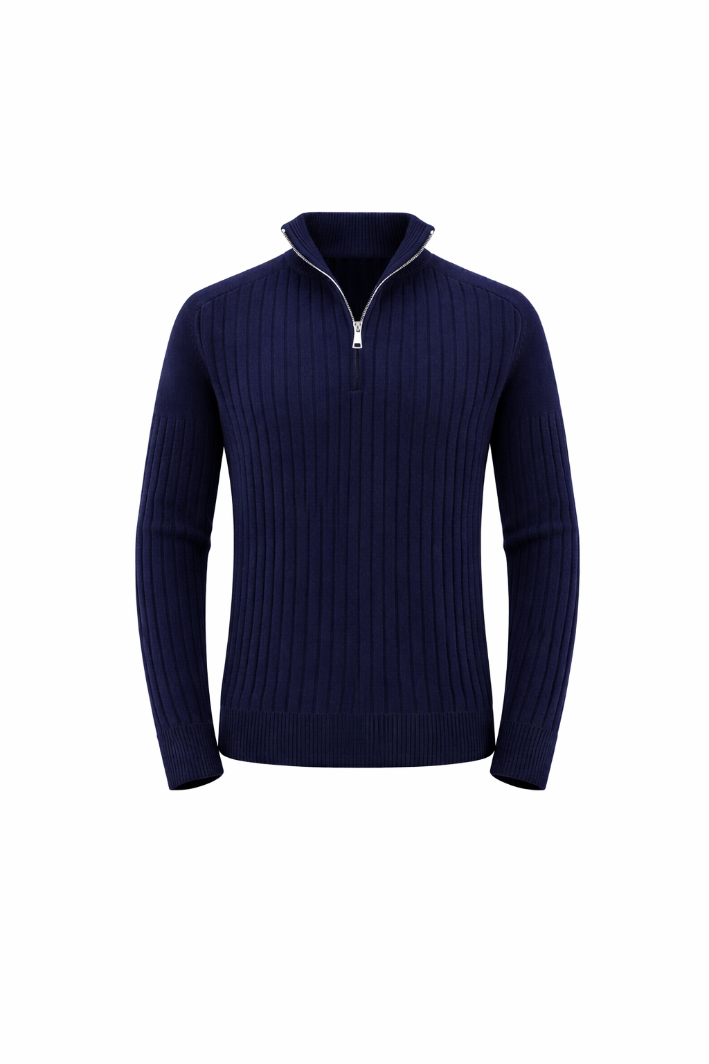 Navy Ribbestrikket Quarter-Zip Genser – Bastoni